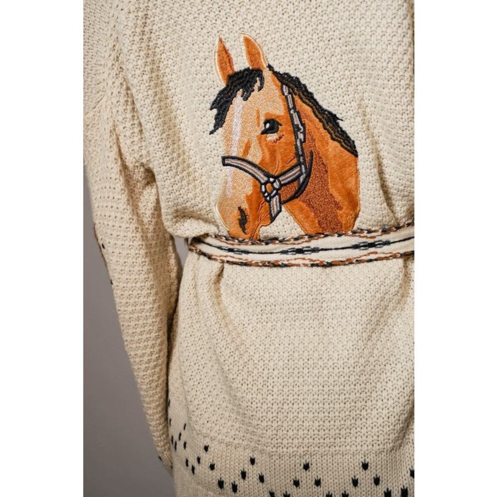 Blue B Western High Horse belted Horseshoe Cardigan M - Picture 4 of 12